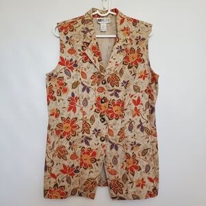 RUSS CLASSIC FLORAL VEST SLEEVELESS BUTTON-DOWN HARVEST FALL FESTIVE WOMENS 12